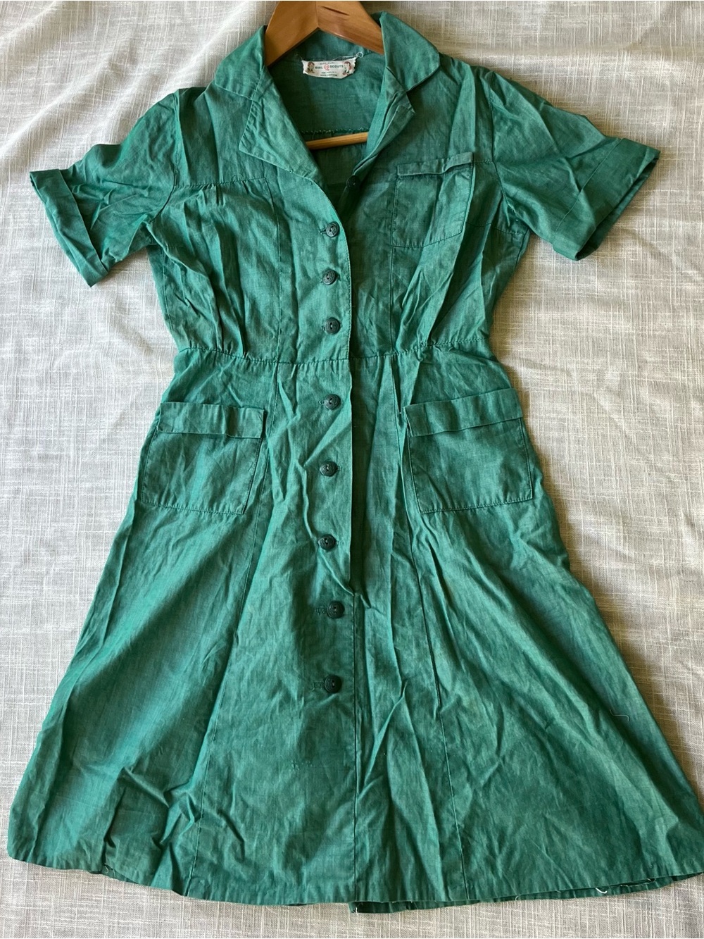 50s Girl Scouts Uniform Green Mini Dress w/ the cutest buttons & pockets